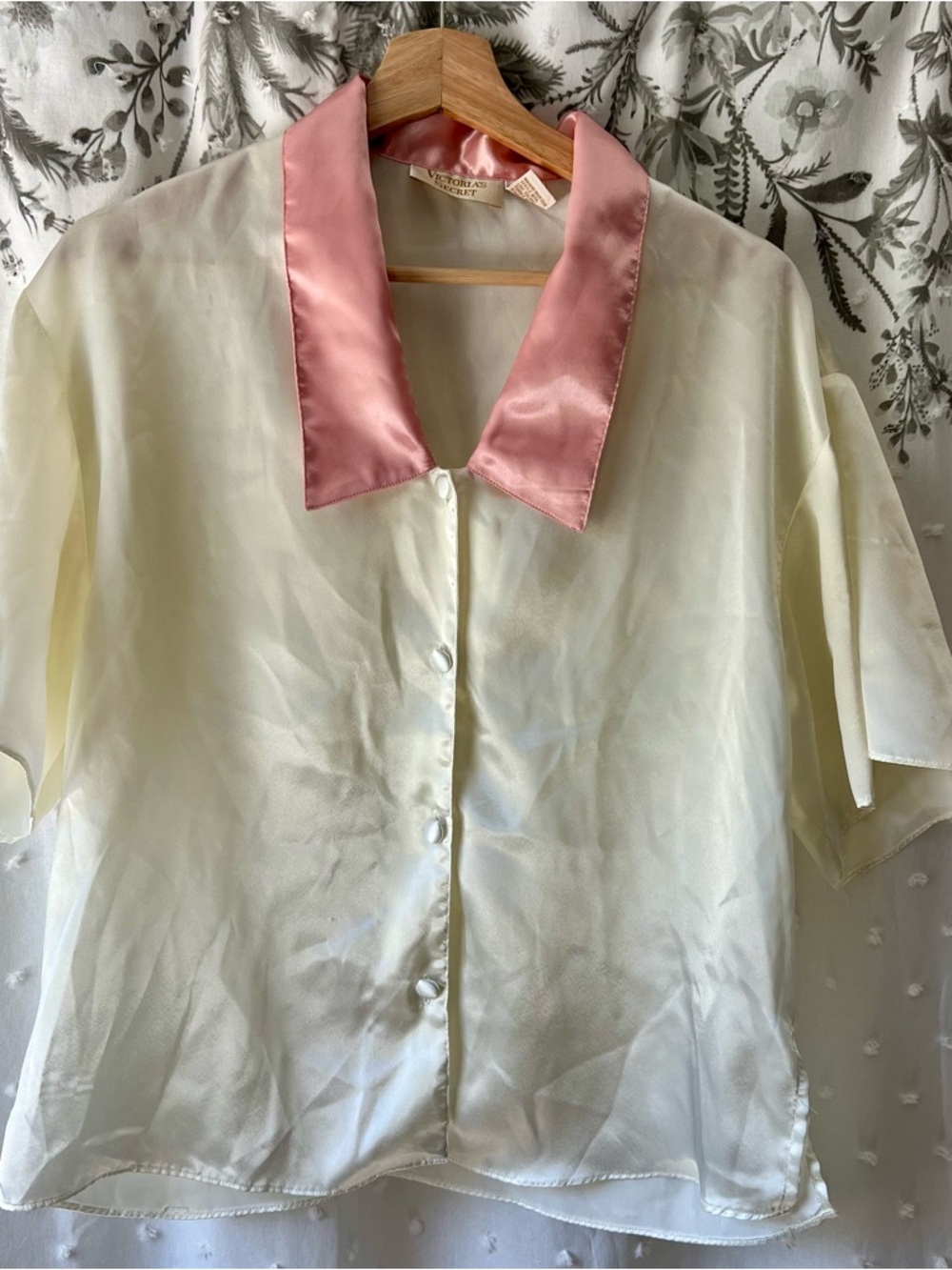 Vintage Victoria's Secret Pink Satin-Trimmed Blouse